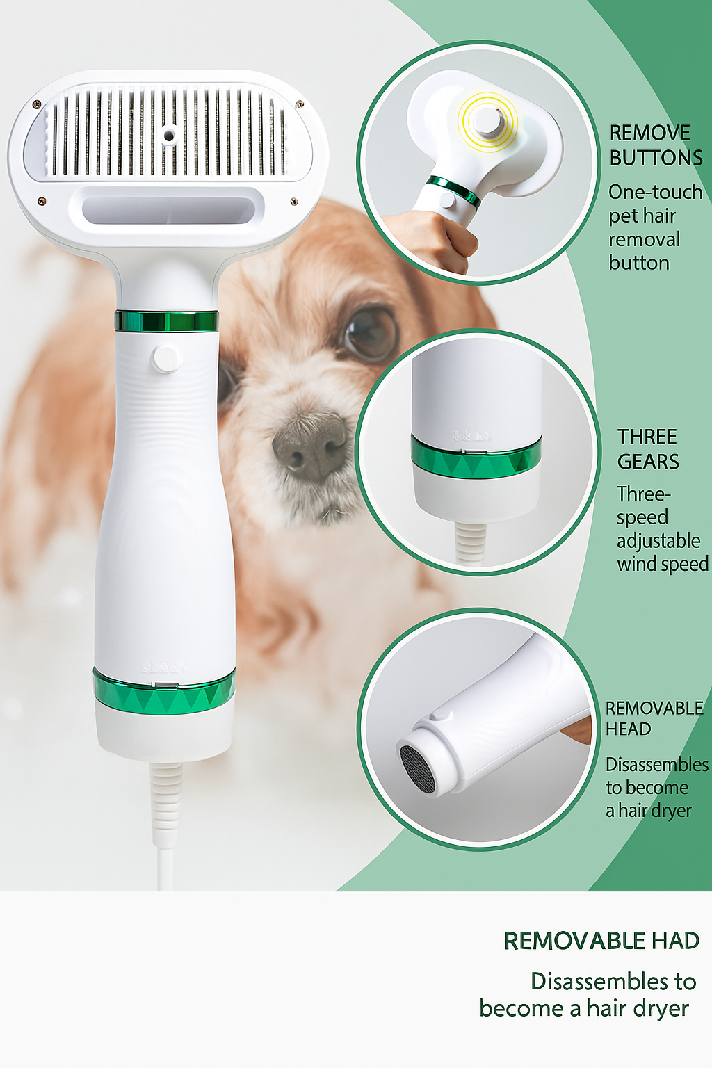 Brosse 4-en-1 pour chien et chat – Brosse, Séchoir, Lisseur & Masseur